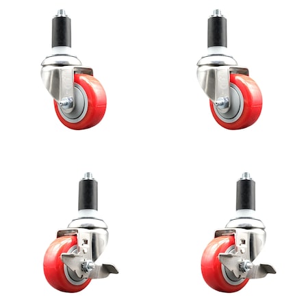 Service Caster 3.5 Inch 316SS Red Poly Swivel 1-1/4 Inch Expanding Stem Caster Brake, 2PK SS316EX20S3514-PPUB-RED-2-TLB-2-114